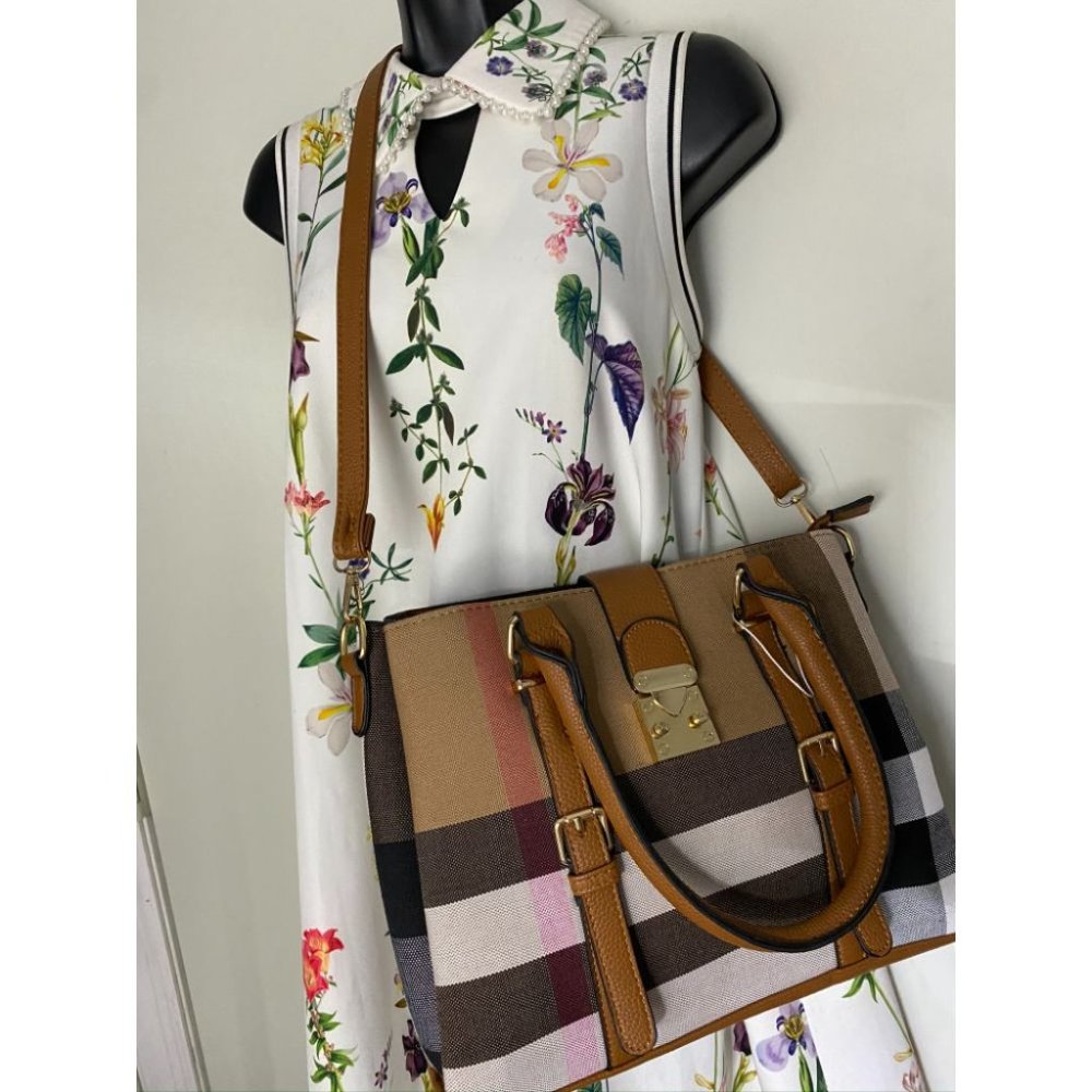 NWT! ClosetsNYC Large Plaid Tote Crossbody Bag - Picture 6 of 9